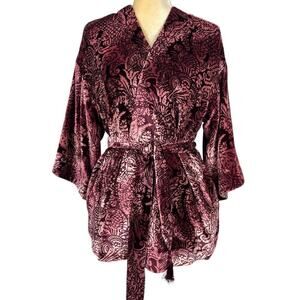 Plenty by Tracy Reese Plum Topper Paisley Kimono Small Burgundy Velvet Luxurious